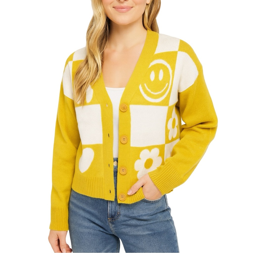 Witty Fox Young Contemporary Retro Smiley Face Cardigan - Size Large